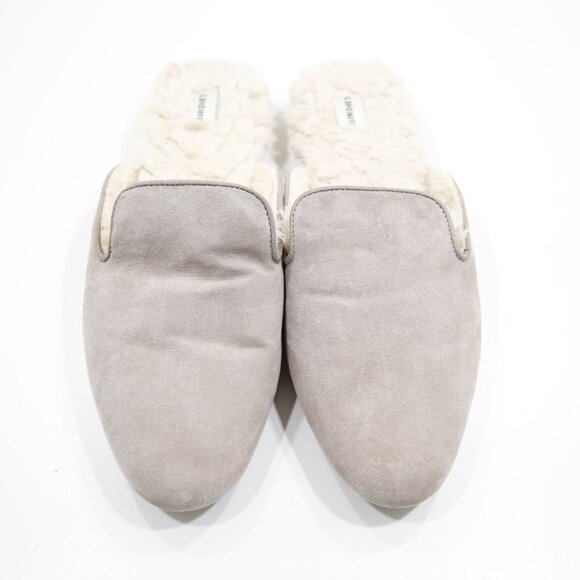 Birdies Phoebe Taupe Leather Faux-Fur Lined Lightweight Flat Mules - 9.5 - Picture 6 of 7
